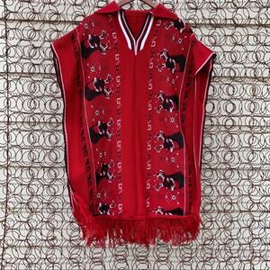 Vintage deer head fringe poncho knit sweater poncho